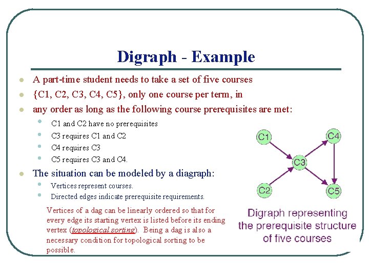 Digraph - Example l l l A part-time student needs to take a set