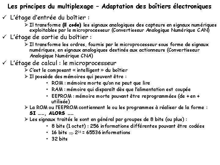 Les principes du multiplexage – Adaptation des boîtiers électroniques L’étage d’entrée du boîtier :