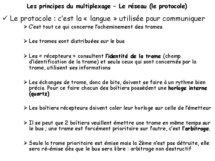 Les principes du multiplexage – Le réseau (le protocole) Le protocole : c’est la