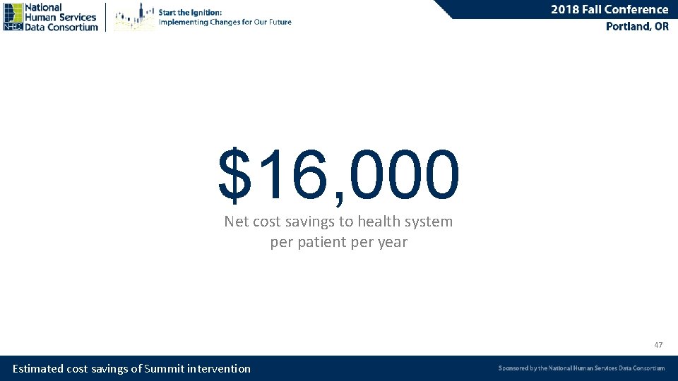 $16, 000 Net cost savings to health system per patient per year 47 Estimated