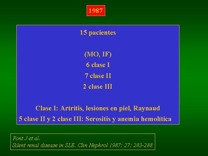 1987 15 pacientes (MO, IF) 6 clase I 7 clase II 2 clase III