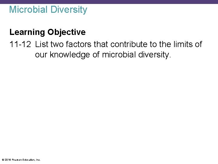 Microbial Diversity Learning Objective 11 -12 List two factors that contribute to the limits