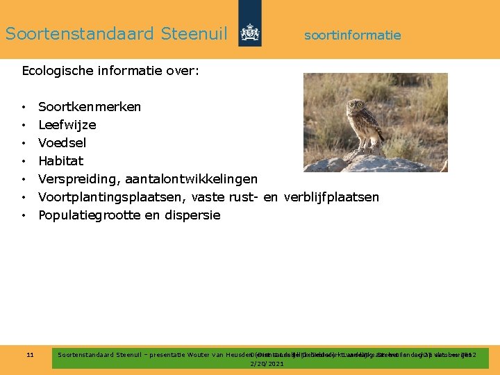 Soortenstandaard Steenuil soortinformatie Ecologische informatie over: Soortkenmerken Leefwijze Voedsel Habitat Verspreiding, aantalontwikkelingen Voortplantingsplaatsen, vaste