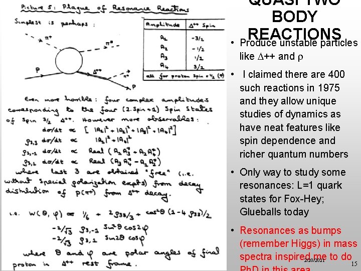  • QUASI TWO BODY REACTIONS Produce unstable particles like ++ and • I