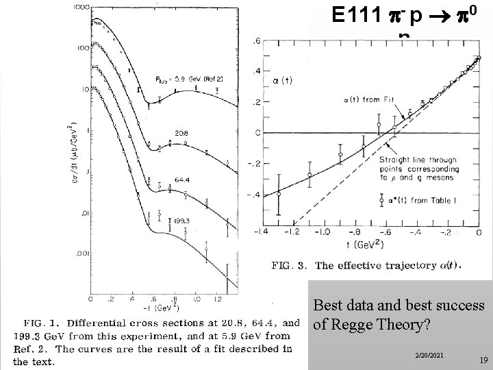 E 111 - p 0 n Best data and best success of Regge Theory?