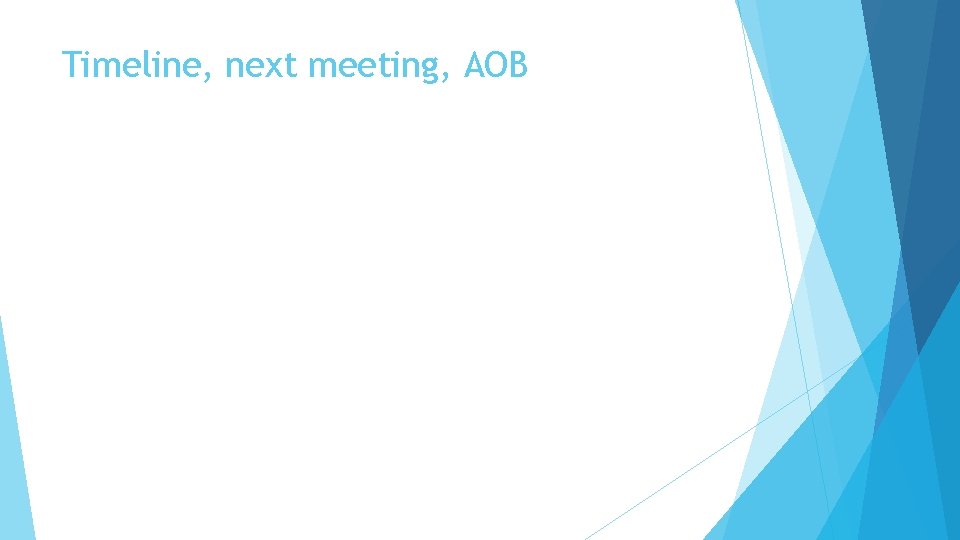 Timeline, next meeting, AOB 