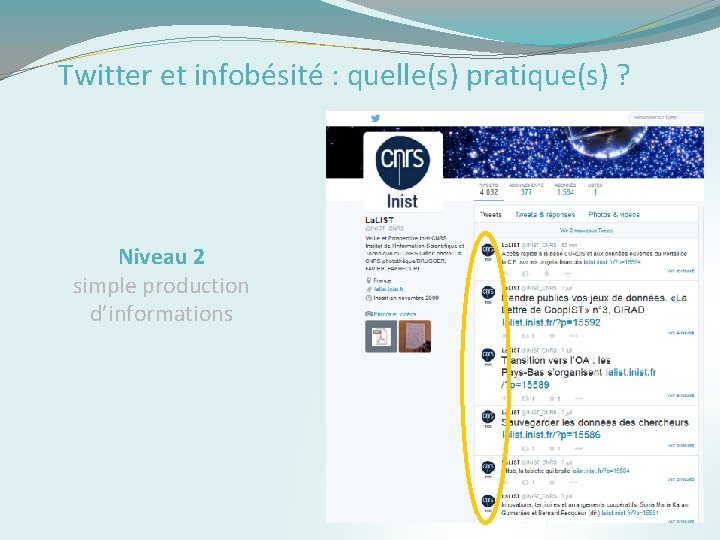 Twitter et infobésité : quelle(s) pratique(s) ? Niveau 2 simple production d’informations 