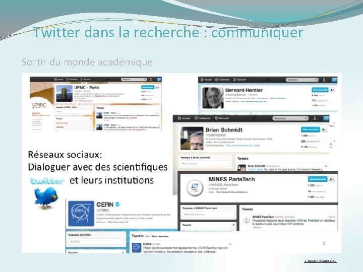 Twitter dans la recherche : communiquer Sortir du monde académique L. Bianchini, Science 2.