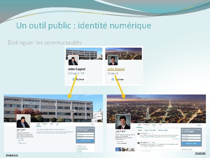 Un outil public : identité numérique Distinguer les communautés @Cagnol_CS @cagnol 