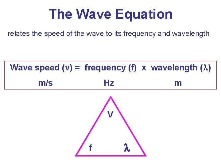 The Wave Equation relates the speed of the wave to its frequency and wavelength