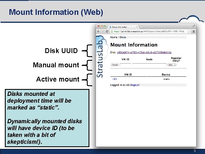 Mount Information (Web) Disk UUID Manual mount Active mount Disks mounted at deployment time