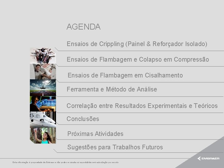 AGENDA Ensaios de Crippling (Painel & Reforçador Isolado) Ensaios de Flambagem e Colapso em