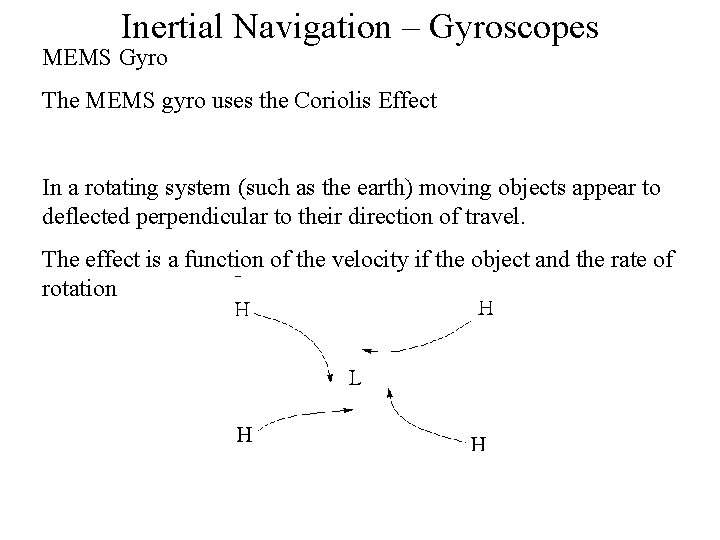 Inertial Navigation – Gyroscopes MEMS Gyro The MEMS gyro uses the Coriolis Effect In