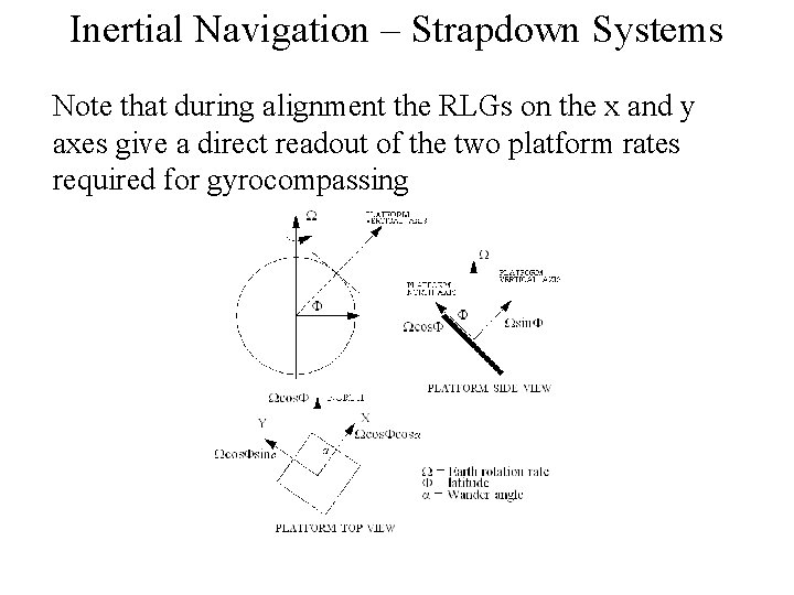 Inertial Navigation – Strapdown Systems Note that during alignment the RLGs on the x