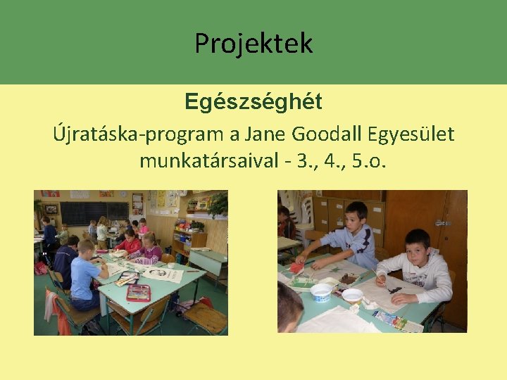 Projektek Egészséghét Újratáska-program a Jane Goodall Egyesület munkatársaival - 3. , 4. , 5.