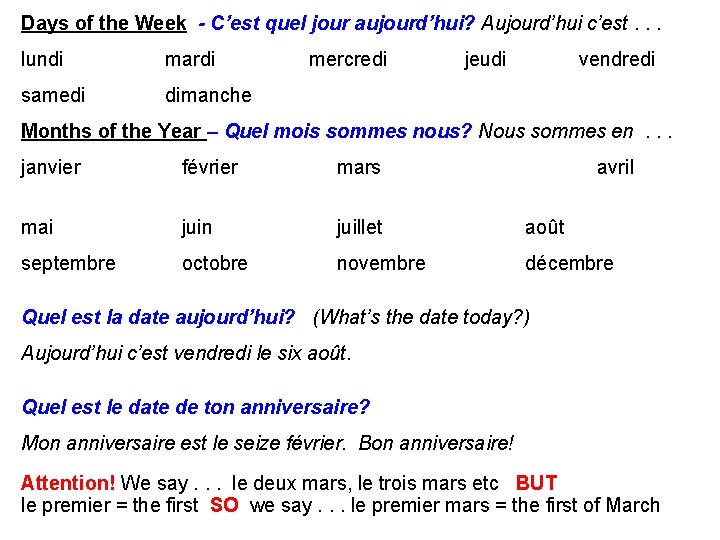 Days of the Week - C’est quel jour aujourd’hui? Aujourd’hui c’est. . . lundi