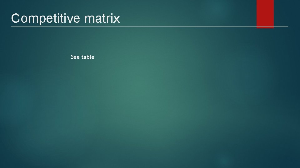 Competitive matrix See table 