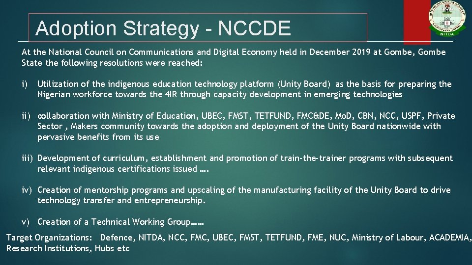 Adoption Strategy - NCCDE At the National Council on Communications and Digital Economy held