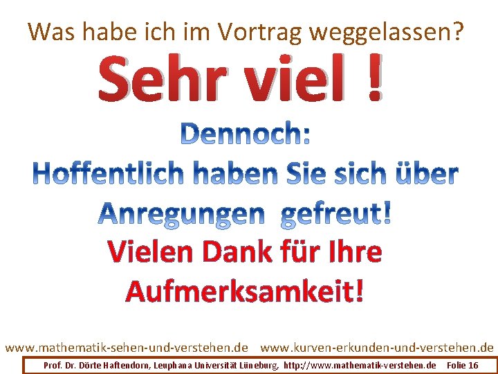 Was habe ich im Vortrag weggelassen? Sehr viel ! Vielen Dank für Ihre Aufmerksamkeit!