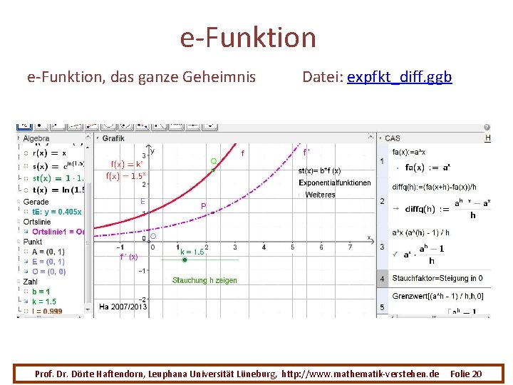 e-Funktion, das ganze Geheimnis Datei: expfkt_diff. ggb Prof. Dr. Dörte Haftendorn, Leuphana Universität Lüneburg,