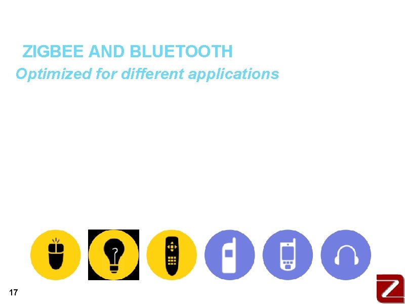 ZIGBEE AND BLUETOOTH Optimized for different applications a. a. Zig. Bee a. Smaller packets