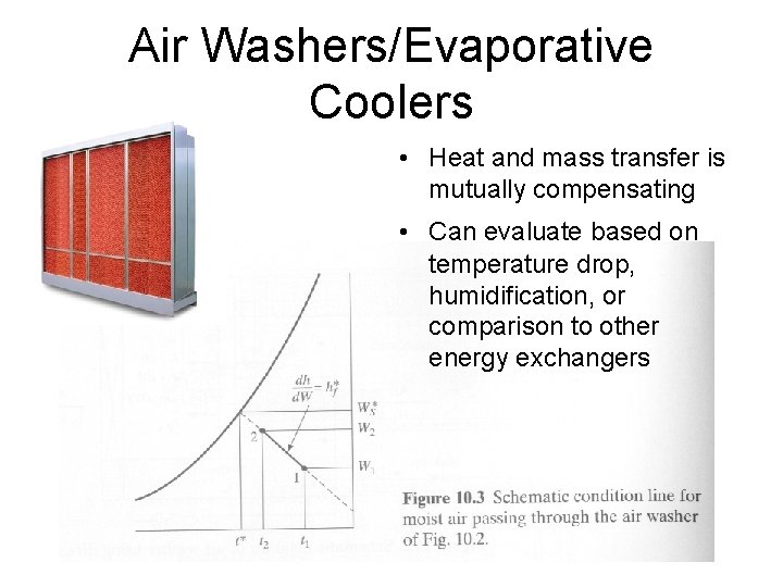 Air Washers/Evaporative Coolers • Heat and mass transfer is mutually compensating • Can evaluate