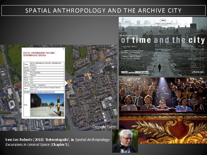 SPATIAL ANTHROPOLOGY AND THE ARCHIVE CITY See: Les Roberts (2018) ‘Heterotopolis’, in Spatial Anthropology: