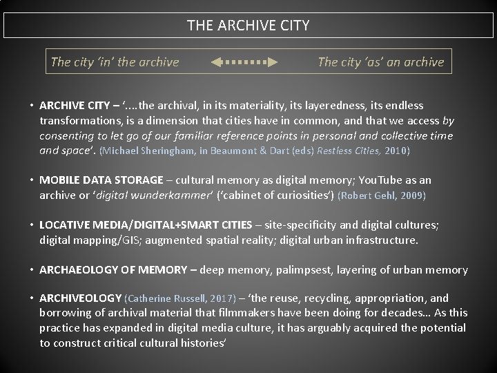 THE ARCHIVE CITY The city ‘in’ the archive The city ‘as’ an archive •