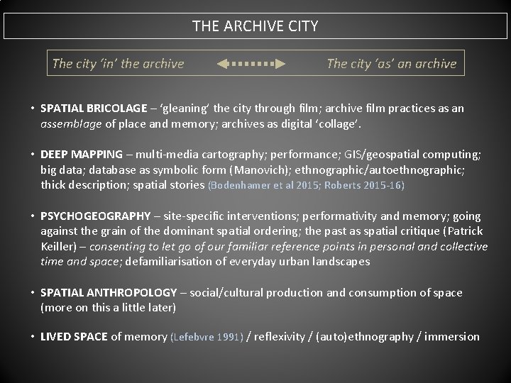 THE ARCHIVE CITY The city ‘in’ the archive The city ‘as’ an archive •