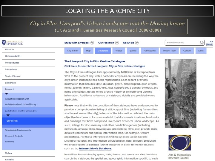 LOCATING THE ARCHIVE CITY City in Film: Liverpool’s Urban Landscape and the Moving Image