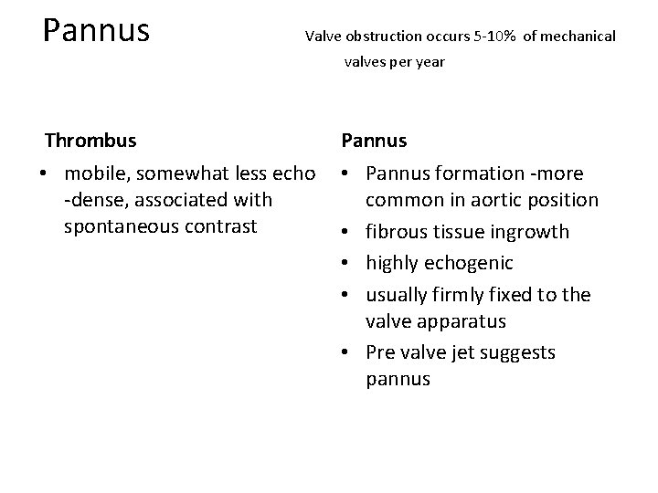 Pannus Valve obstruction occurs 5 -10% of mechanical valves per year Thrombus Pannus •