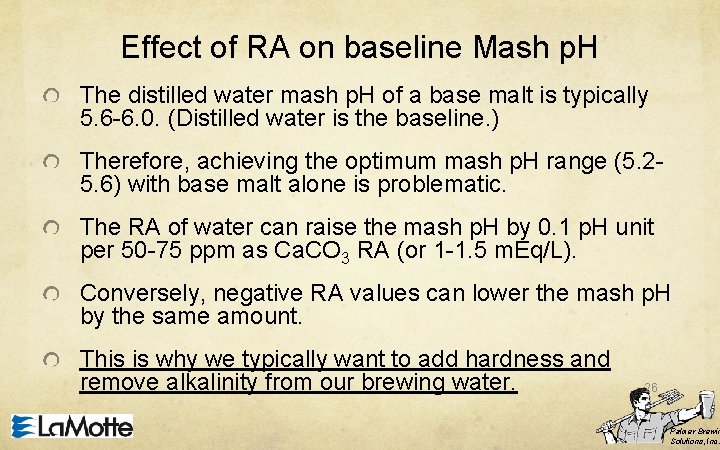 Effect of RA on baseline Mash p. H The distilled water mash p. H