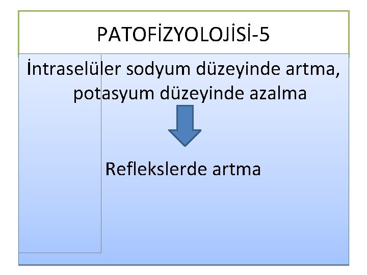 PATOFİZYOLOJİSİ-5 İntraselüler sodyum düzeyinde artma, potasyum düzeyinde azalma Reflekslerde artma 