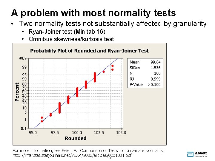 A problem with most normality tests • Two normality tests not substantially affected by