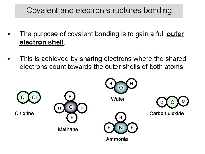 Covalent and electron structures bonding • The purpose of covalent bonding is to gain