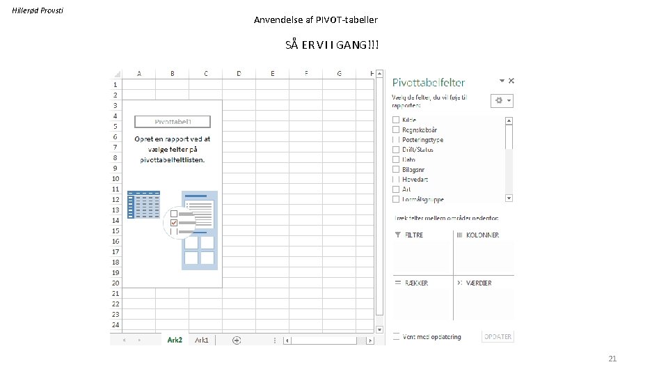 Hillerød Provsti Anvendelse af PIVOT-tabeller SÅ ER VI I GANG!!! 21 