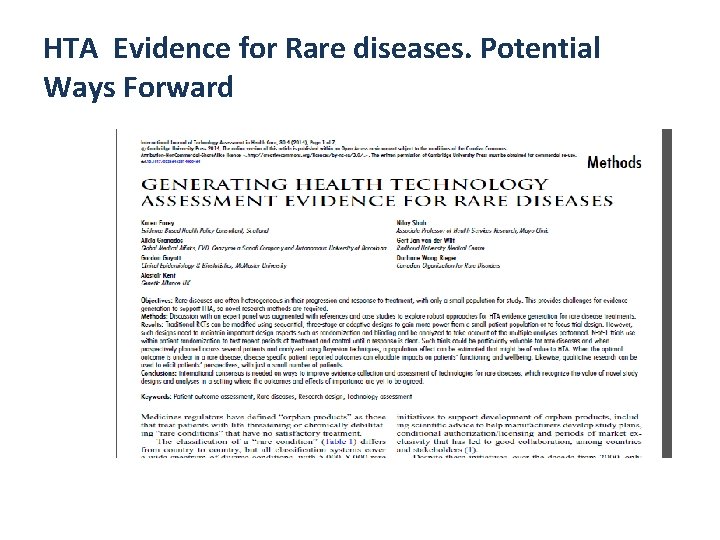 HTA Evidence for Rare diseases. Potential Ways Forward 