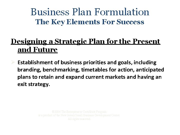 Business Plan Formulation The Key Elements For Success Designing a Strategic Plan for the