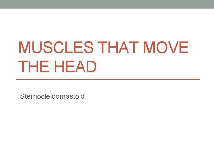 MUSCLES THAT MOVE THE HEAD Sternocleidomastoid MUSCLES THAT MOVE THE HEAD Sternocleidomastoid