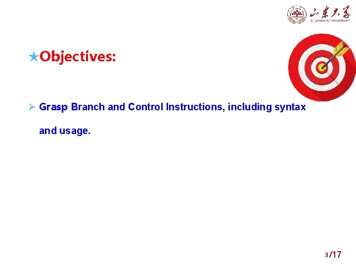 ★Objectives: Ø Grasp Branch and Control Instructions, including syntax and usage. 3 /17 