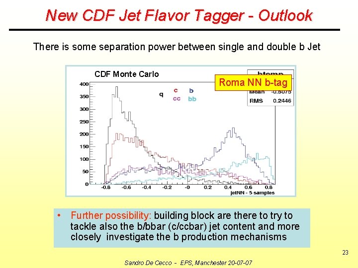 New CDF Jet Flavor Tagger - Outlook There is some separation power between single