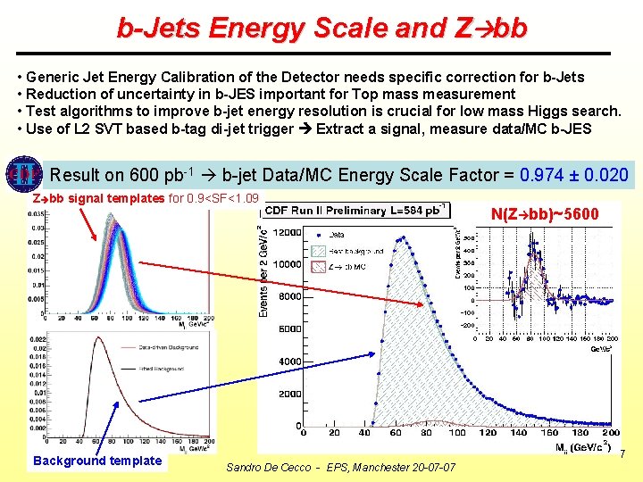 b-Jets Energy Scale and Z bb • Generic Jet Energy Calibration of the Detector