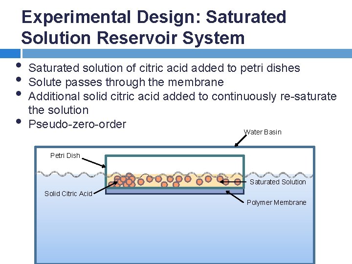 Experimental Design: Saturated Solution Reservoir System • • Saturated solution of citric acid added