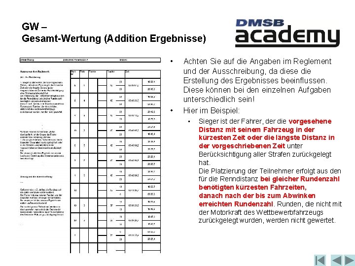 GW – Gesamt-Wertung (Addition Ergebnisse) • • Achten Sie auf die Angaben im Reglement