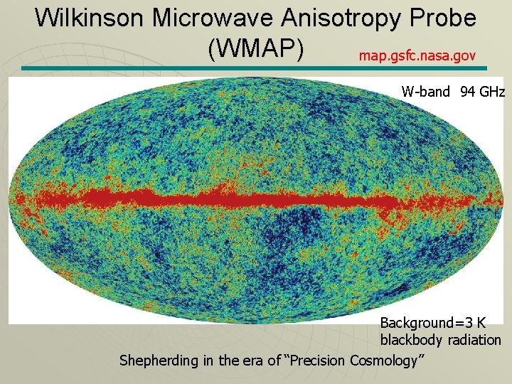 Wilkinson Microwave Anisotropy Probe (WMAP) map. gsfc. nasa. gov K-band Ka-band Q-band V-band 23