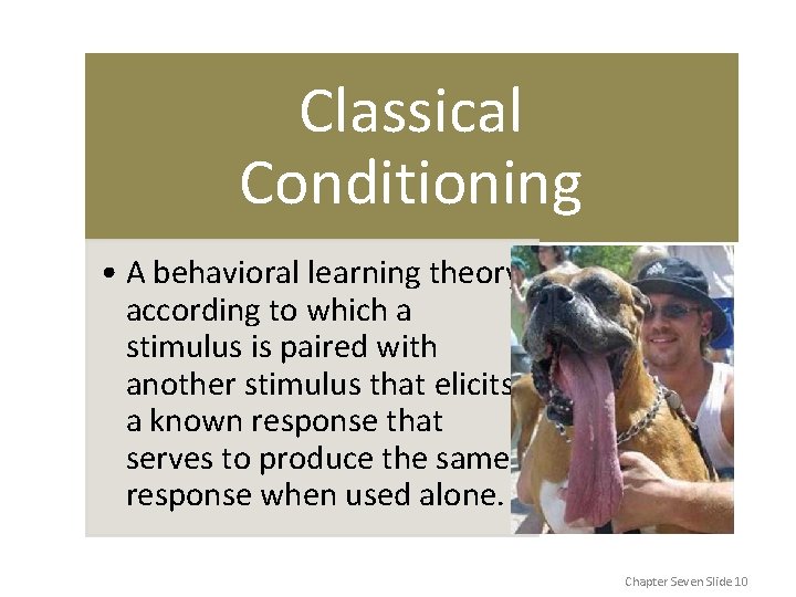 Classical Conditioning • A behavioral learning theory according to which a stimulus is paired