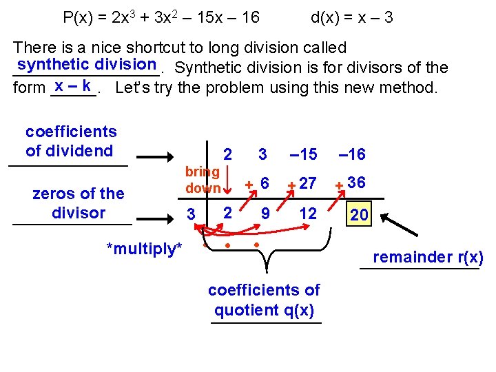 P(x) = 2 x 3 + 3 x 2 – 15 x – 16