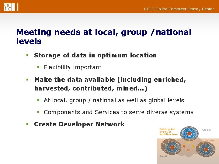 OCLC Online Computer Library Center Meeting needs at local, group /national levels § Storage