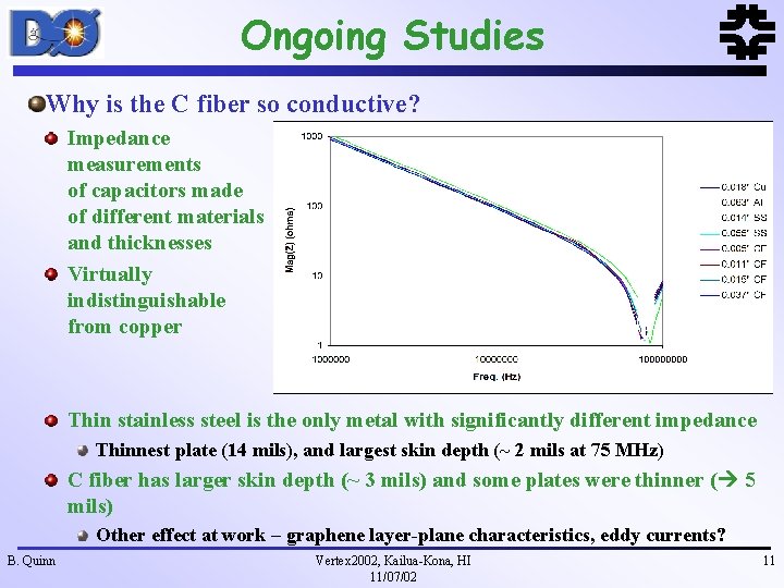 Ongoing Studies Why is the C fiber so conductive? Impedance measurements of capacitors made