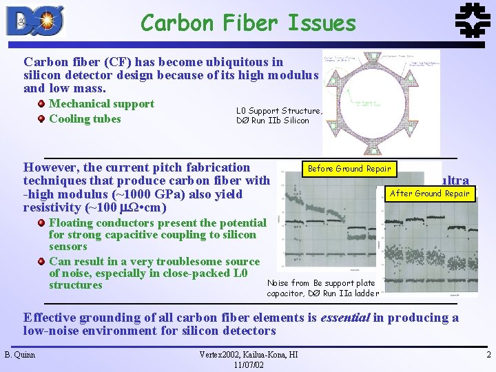 Carbon Fiber Issues Carbon fiber (CF) has become ubiquitous in silicon detector design because